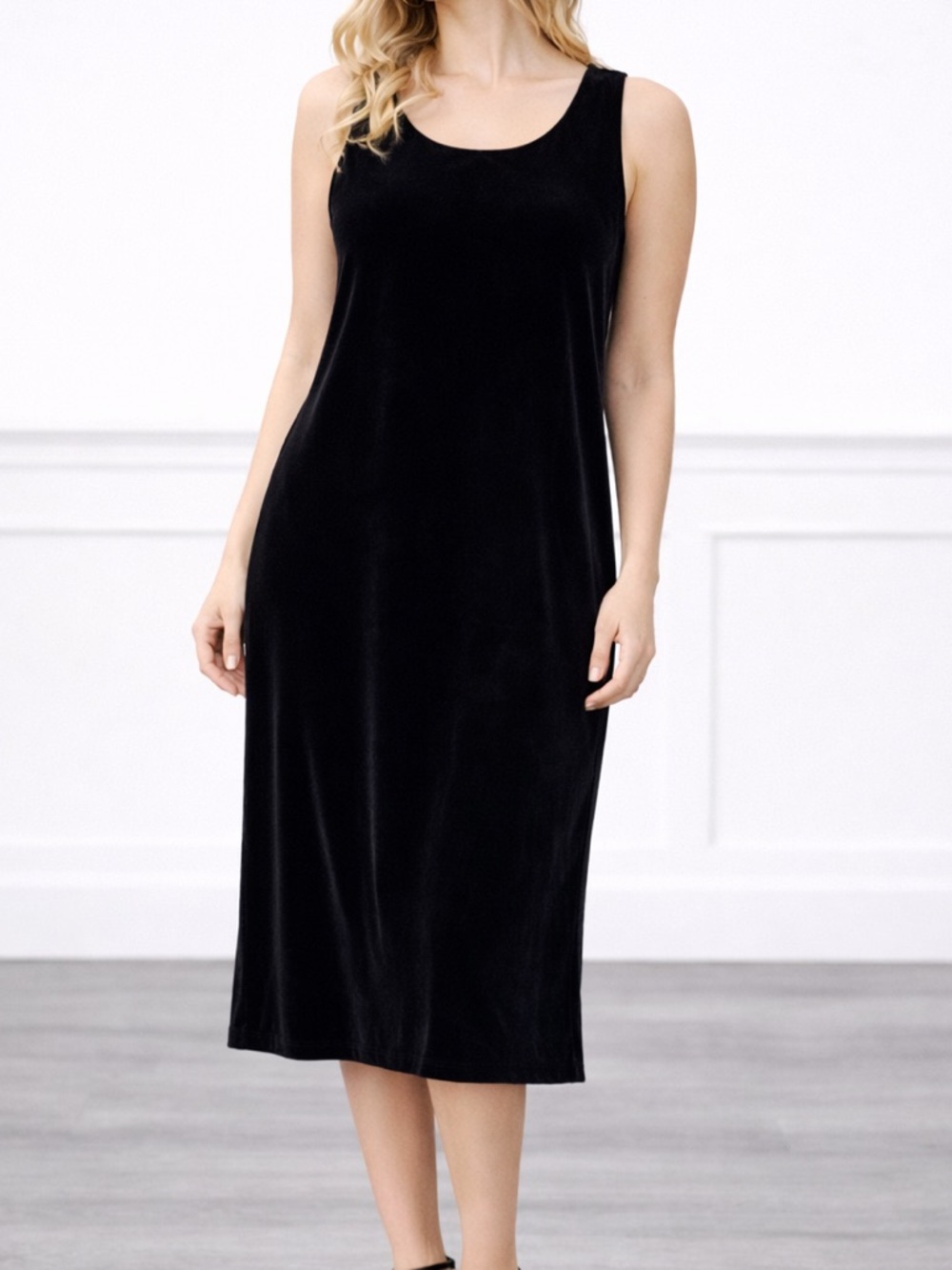 Vintage 90s R&M Richards Black Velvet Midi Dress 10P